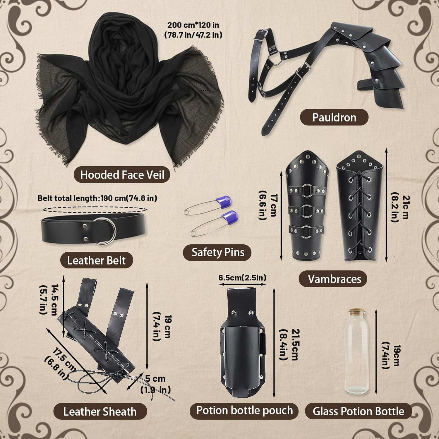 nezababycos Mens Medieval Knight Accessories Renaissance Costume Leather Shoulder Armor Bracers Belt Viking Ren Faire Cosplay