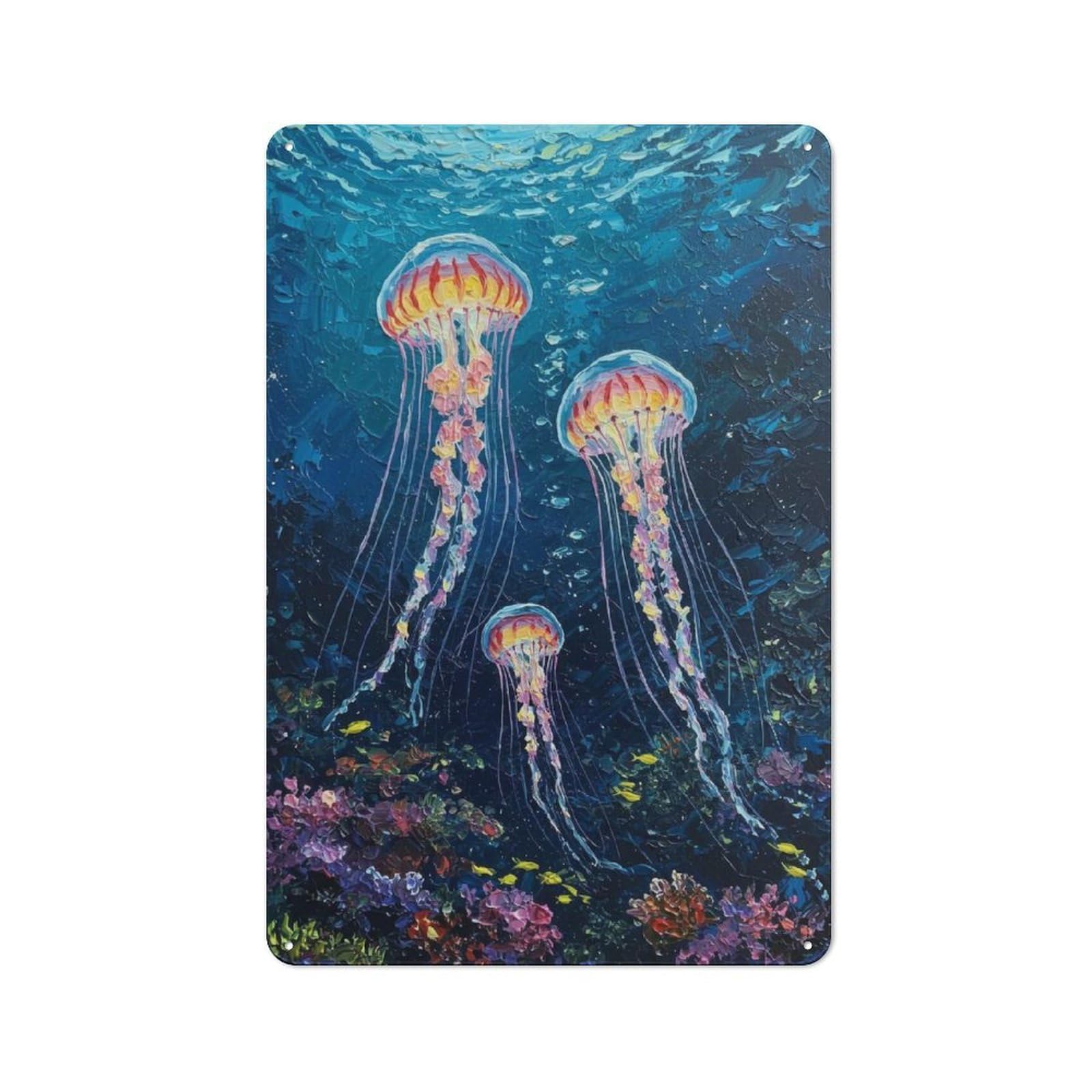 Junmoney Style-12 Jellyfish In The Deep Blue Sea Rustic Metal Sign 30X20cm For Garden Room Or Summerhouse, For Summerhouse Decorators