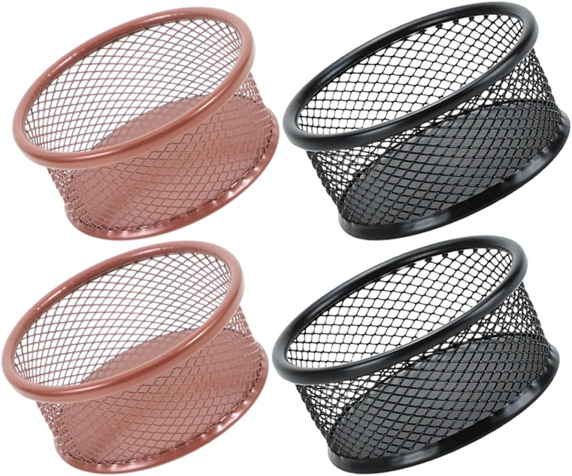 Luxshiny 4pcs Desktop Mesh Pen Pencil Holder with Paper Clip Dispenser Organizer for Office School Transparent Metal Mesh Design for Easy Access and Stylish Workspace Storage