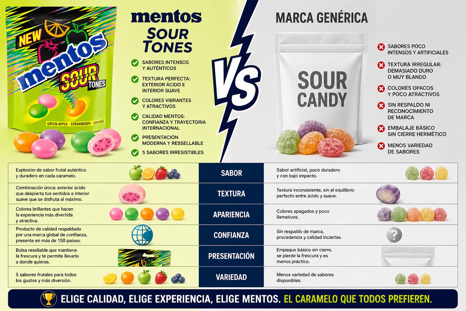 Mentos Sour Tones Caramelos Ácidos Pack 7 Bolsas Limón Naranja Manzana Verde Fresa Arándano
