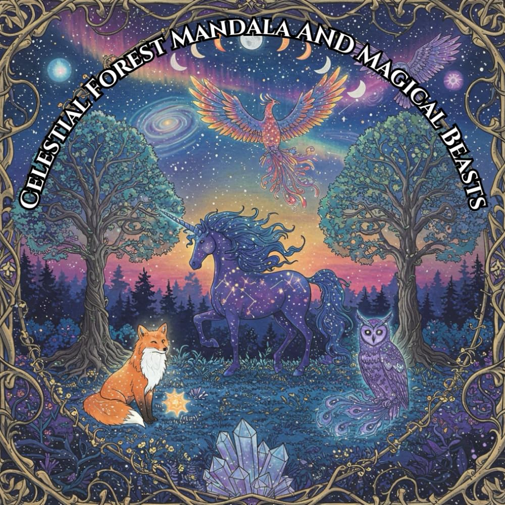 Celestial Forest: Mandala Scenes and Magical Beasts: Where Forest Magic Meets Mandala Art - A Coloring Adventure for Mindfulness and Imagination