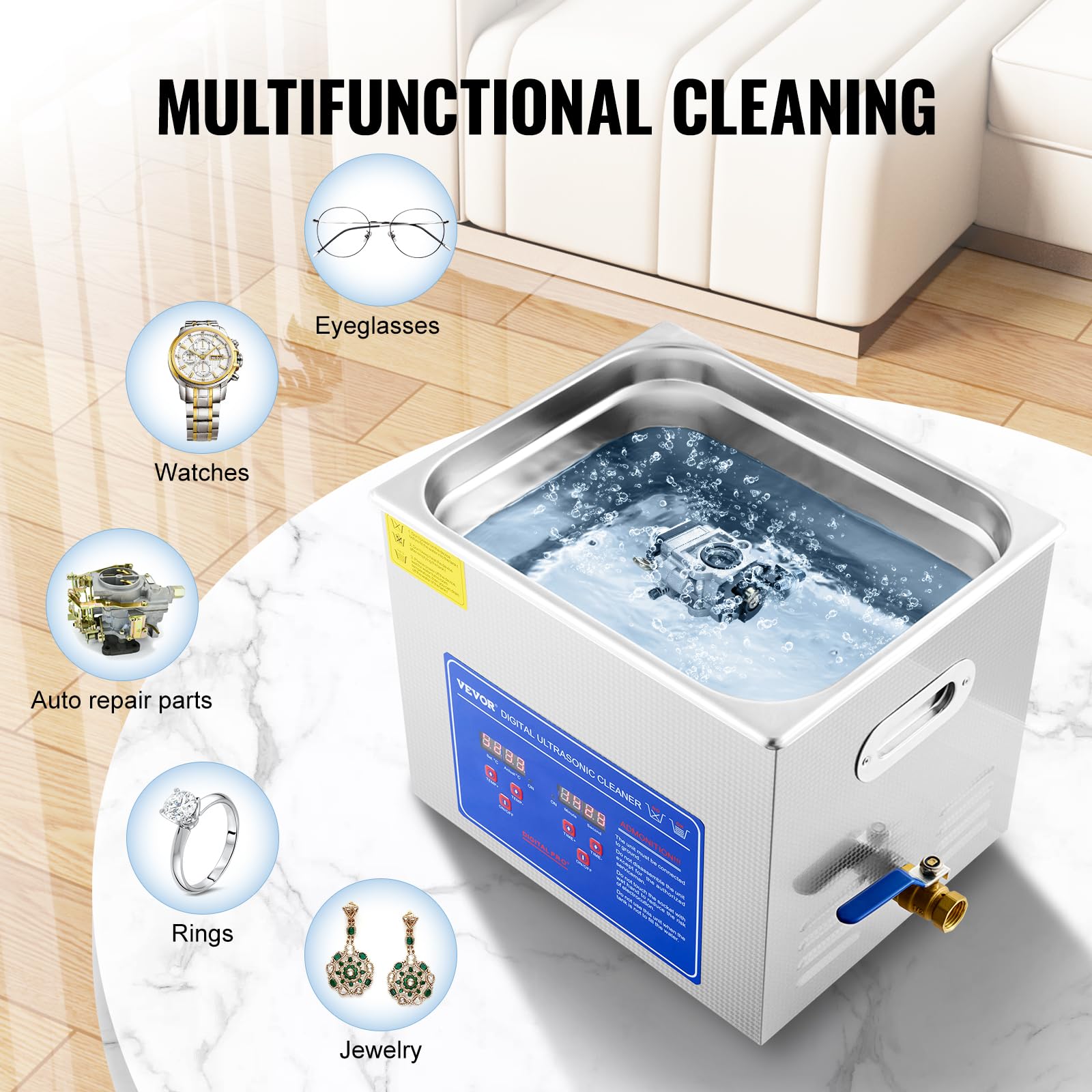 VEVOR Professioneller Ultraschallreiniger 10 L, Ultraschall Reinigungsgerät mit Digitalem Timer & Heizung, Schmuckreiniger 40 kHz Ultraschallreinigungsmaschine für Brillen, Uhren, Ringe & Kleinteile