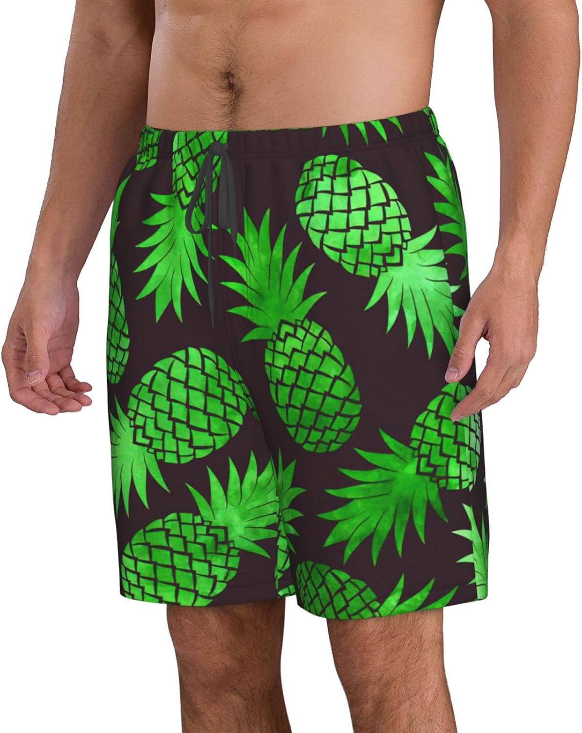 Pineapple Art Print Men's Hawaiian Beach Shorts Elastic Novelty Summer Casual Shorts with Pocket