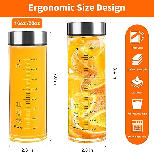 Miniatura 2 de Botellas de vidrio para jugo, paquete de 4 botellas de agua de vidrio de boca ancha con tapas, para jugos, proteínas, licuados, leche,