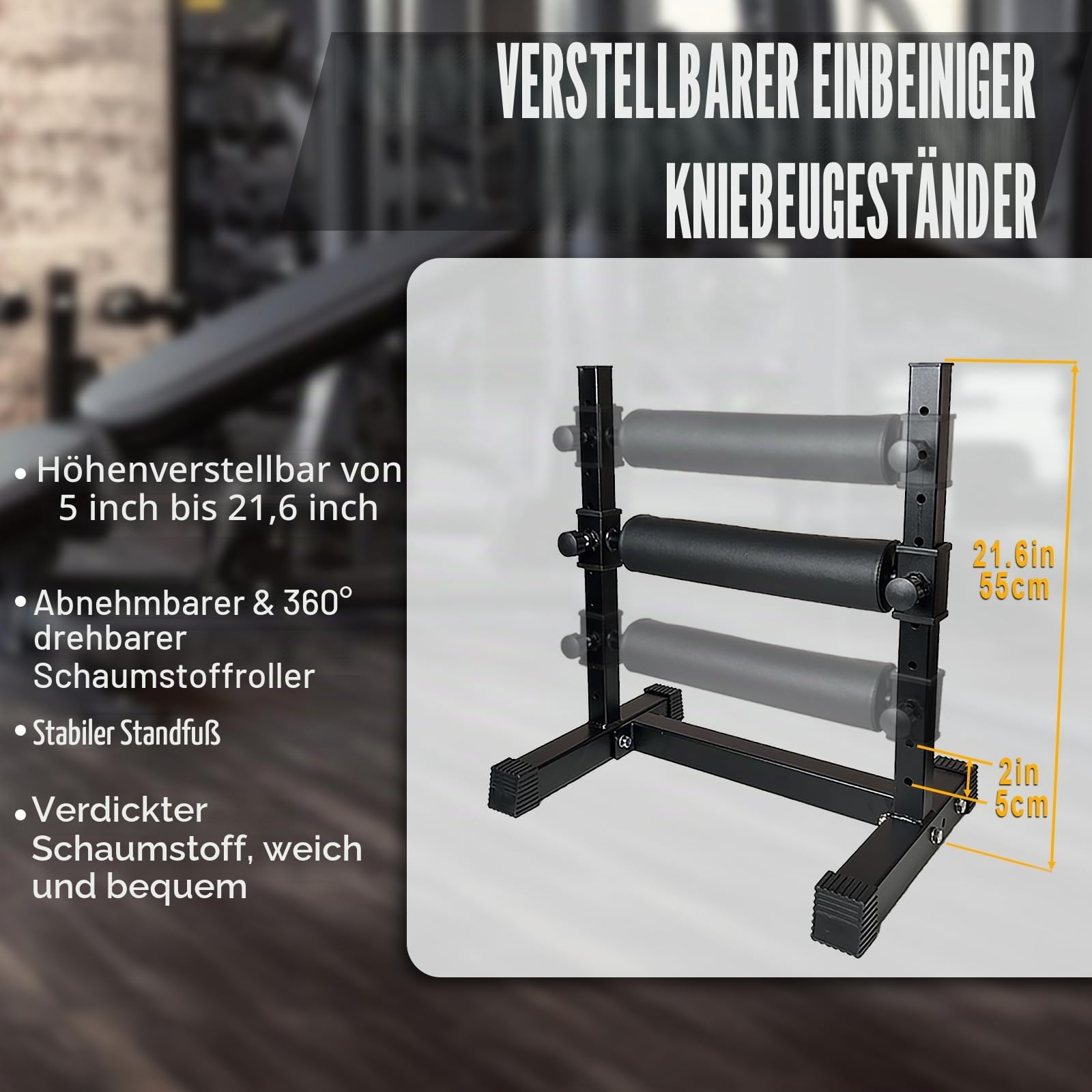 Einbein-Kniebeugenroller, höhenverstellbarer Bein-Kniebeugenständer, bulgarischer geteilter Kniebeugenständer für Zuhause, Fitnessstudio, Beinkrafttraining