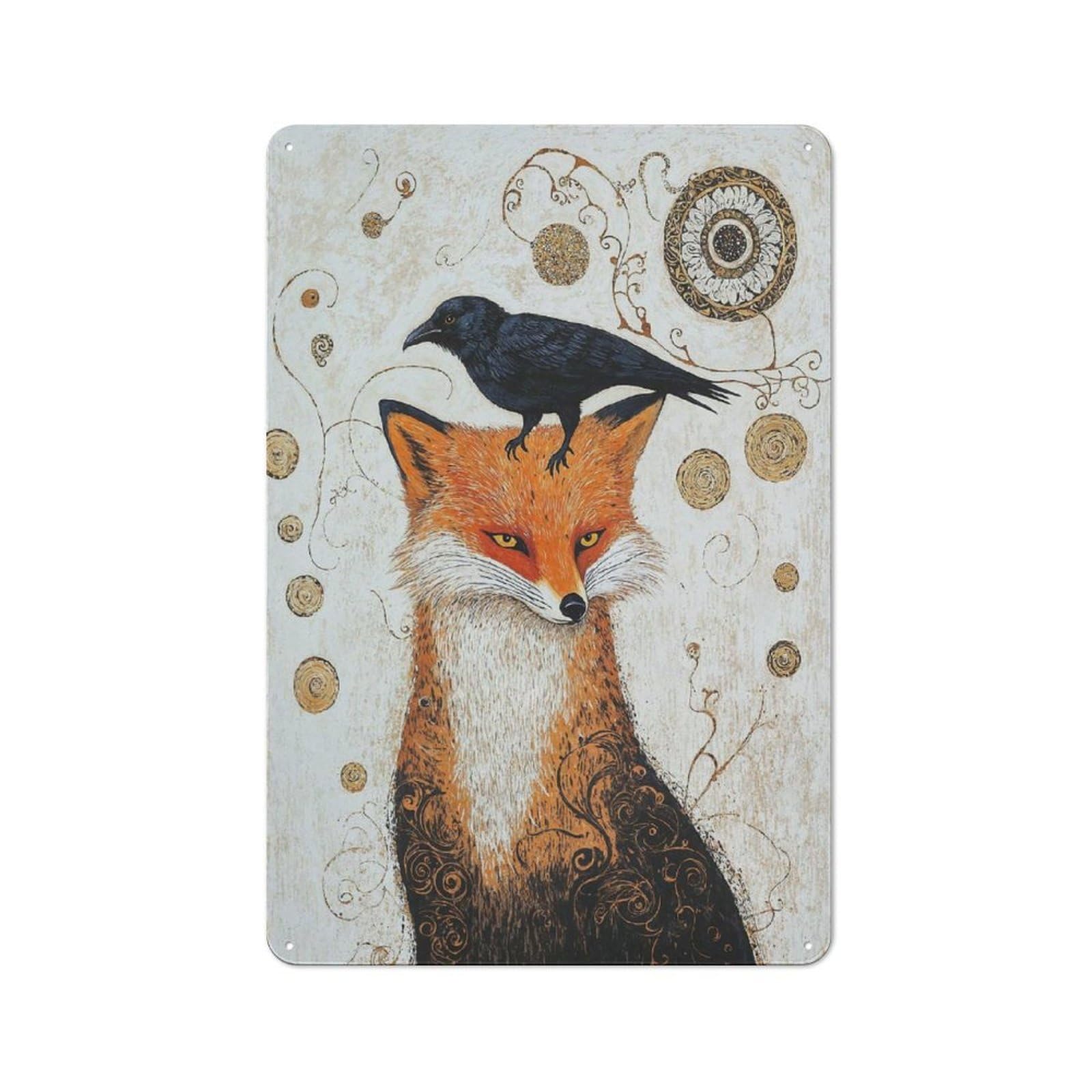Junmoney Style-10 Gustav Klimt Fox And Raven Modern Vintage Metal Wall Decor 30X20cm, Tin Sign For Hobby Room, Office, Lounge Or Living Room