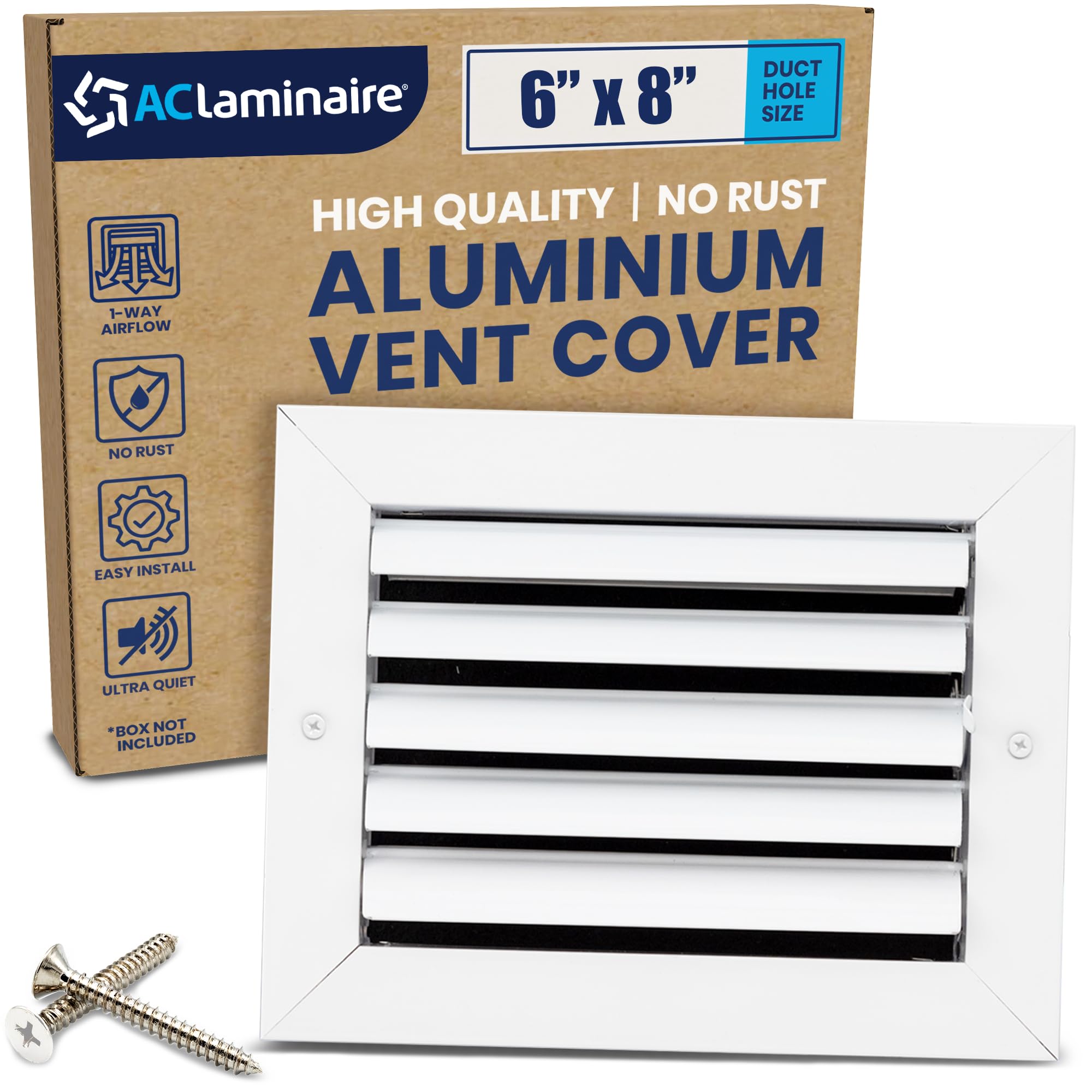 6x8 Inch (Duct Opening) Aluminum 1-Way Air Flow Vent – HVAC Vent Cover for Wall or Ceiling – Quiet HVAC Wall Register with Multi-Shutter Damper –