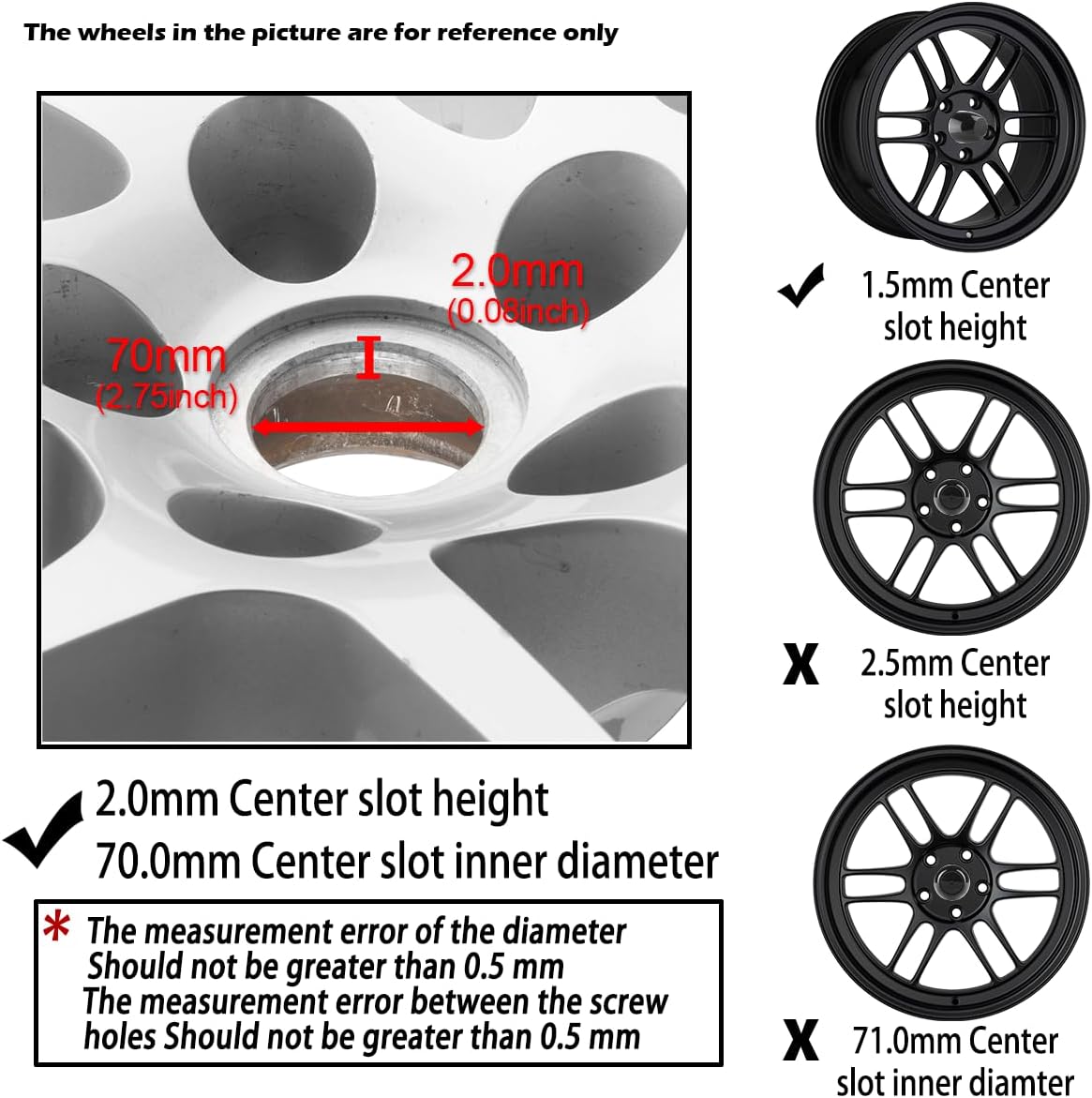 4Pcs 72.5mm(2.85inch) Center Caps for 2-3/4" Bore Dome Wheel Rim Replacement Center Line C-20 Hub Cap,(High Gloss Black Out 72.5mm, Inner 70mm)