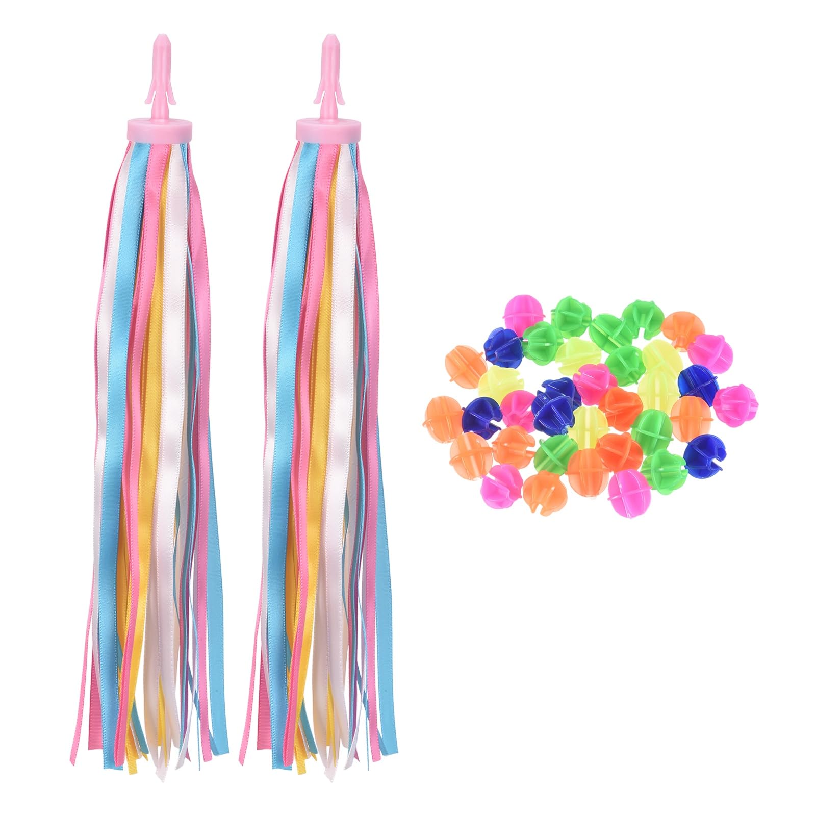 YELARXI Bike Streamers, Handlebar Tassels Grips Ribbon Bike Accessories Decorations with Colorful Bicycle Spoke Oval Decor Beads for Bicycle Tricycle Scooter Handgrip, Soft Rainbow