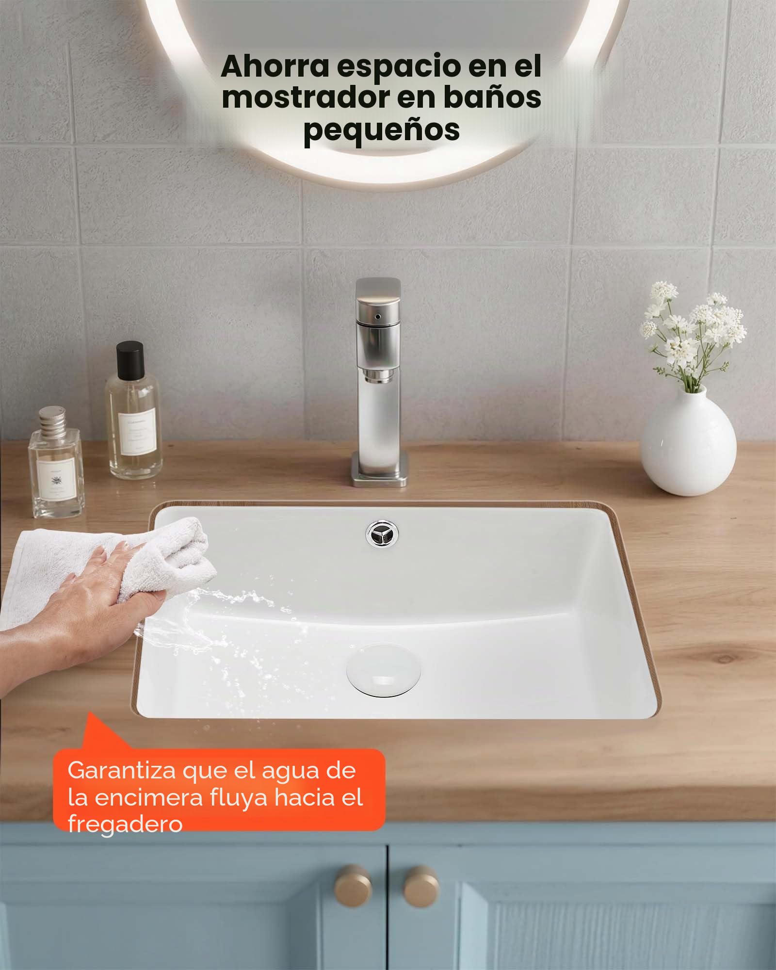 VEVOR Lavabo Bajo Encimera de Cerámica Rectangular, para Cocina, con Rebosadero, Resiste el Amarilleo y Conserva su Aspecto Radiante y Limpio, para Espacios Pequeños, Blanco, 470 x 335 x 170 mm