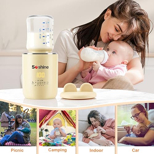 Miniatura 7 de Soshine Calentador de biberones portátil, calentador de biberones con selección precisa de temperatura, apagado automático y aviso de pitido, para