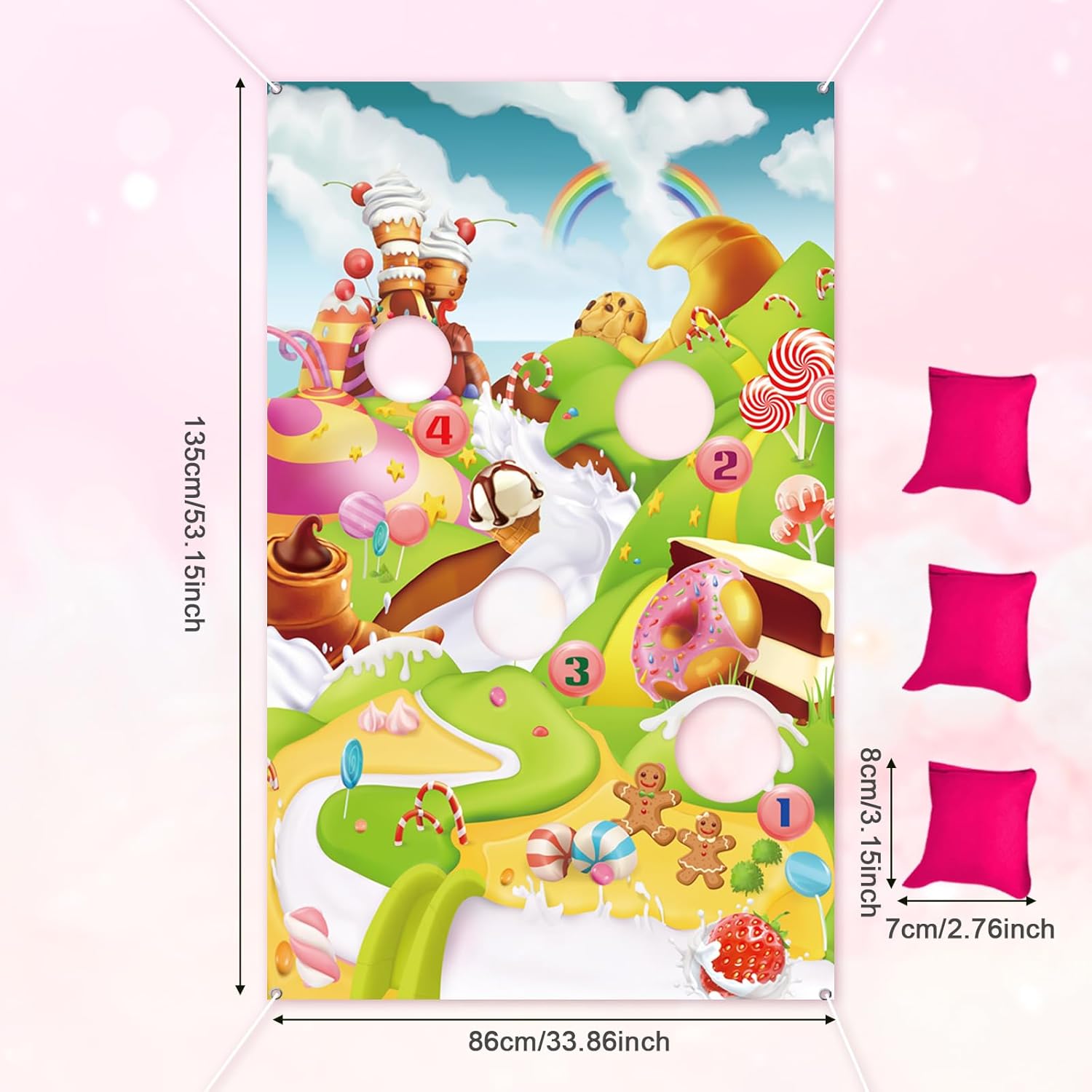 Blulu Candy Cane Land Toss Games With 3 Bean Bags, Ice Cream Cone Toss Game, Sweet Adventures Theme Wall Decoration for Lollipop Party Supplies, Christmas Gingerbread Candy Wonderland