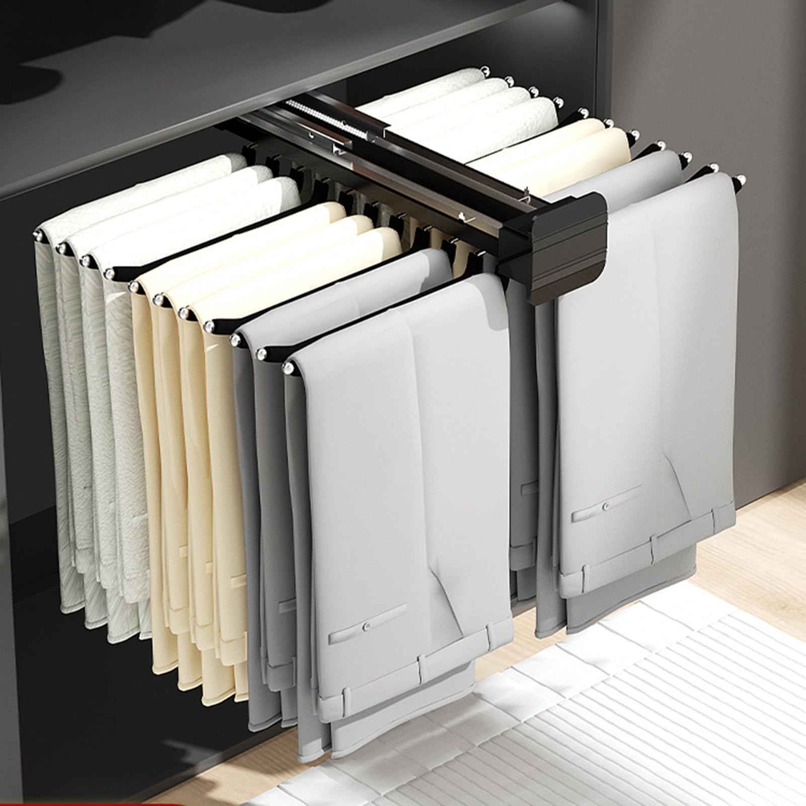 Corredera Percha Extensible, para Armario O Vestidor Acero Inoxidable Organizador para Colgar Ropa, Perchero Colgador De Riel para Armario con Ahorro Espacio,Negro