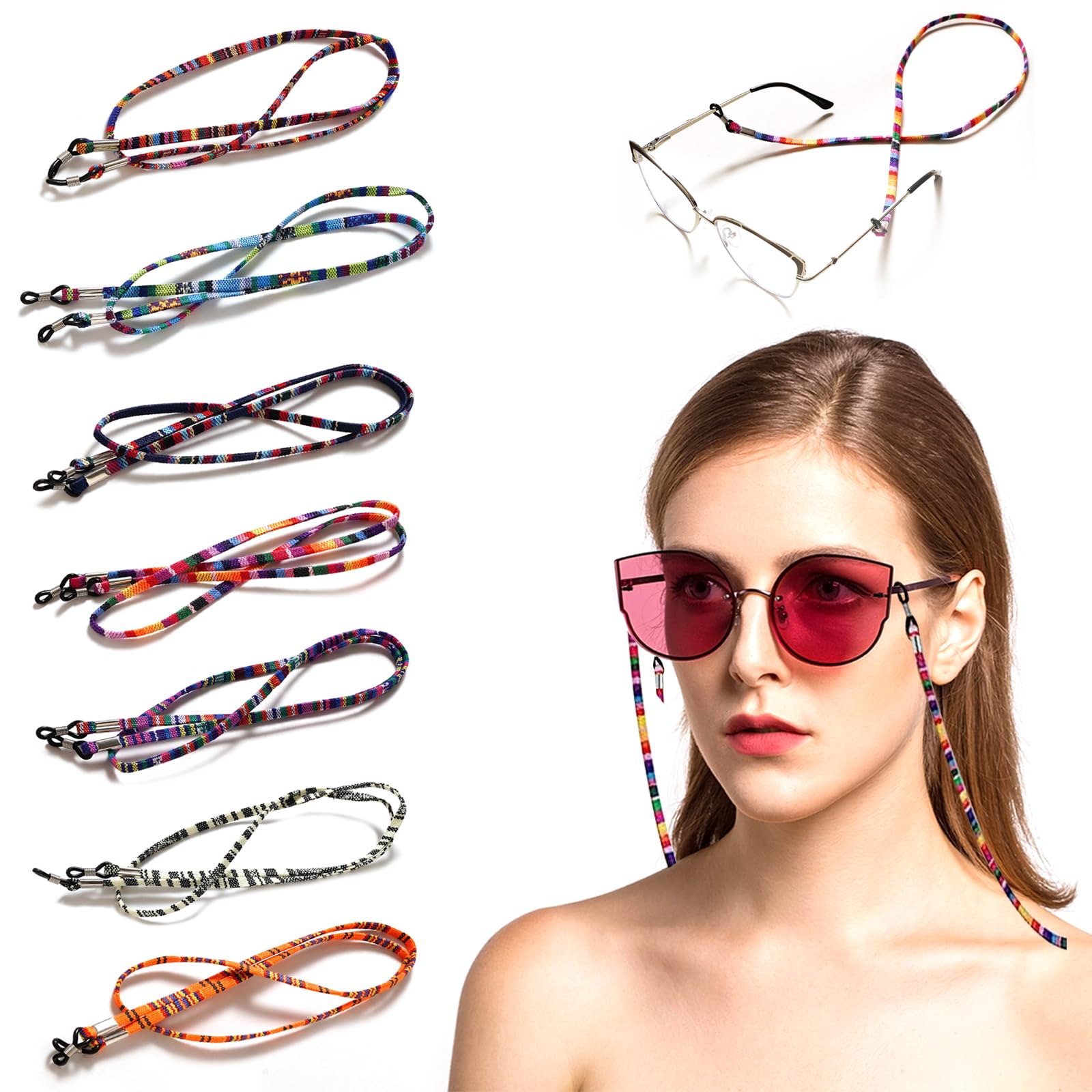 Jadeseal Pack de 7 Gafas Correa, Ajustable antideslizante cordón para gafas, Multicolor Deporte Gafas para Gafas para Hombres y Mujeres