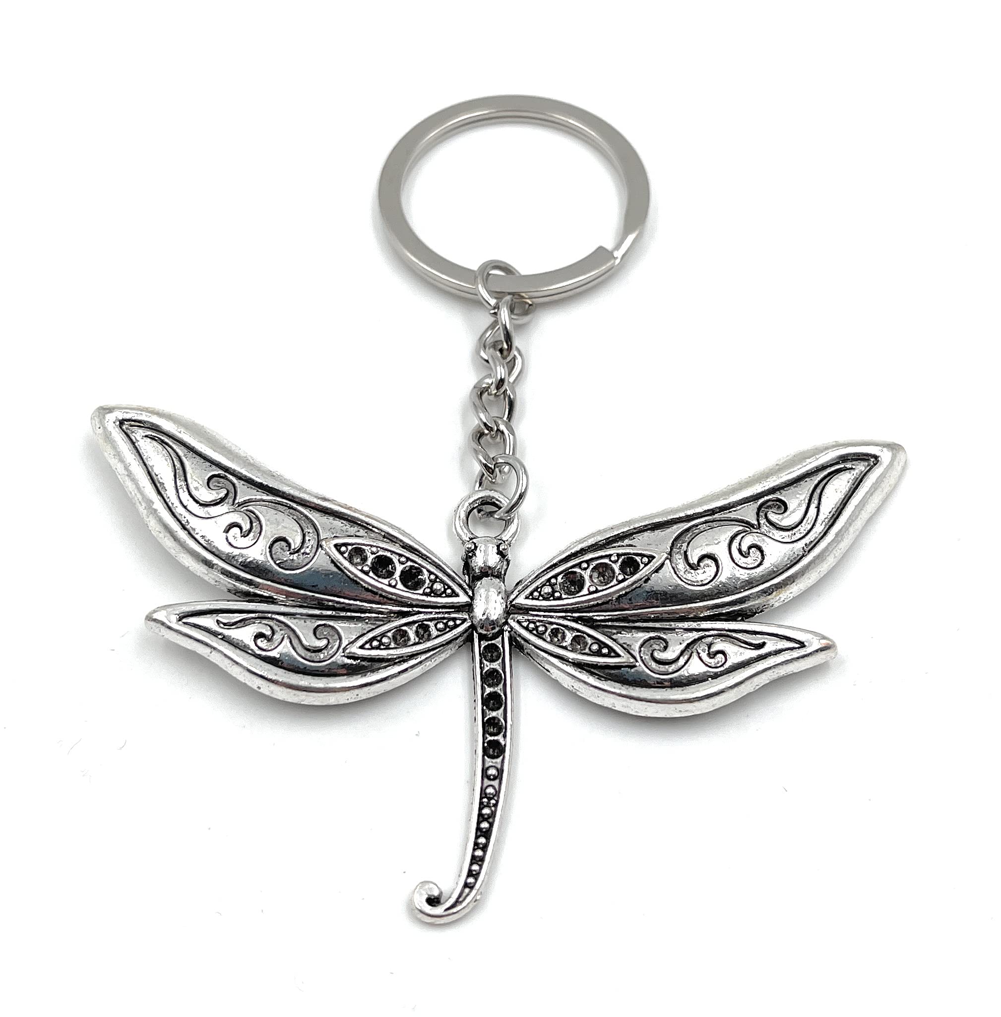 H-Customs Aquatic insect dragonfly pattern silver keychain pendant