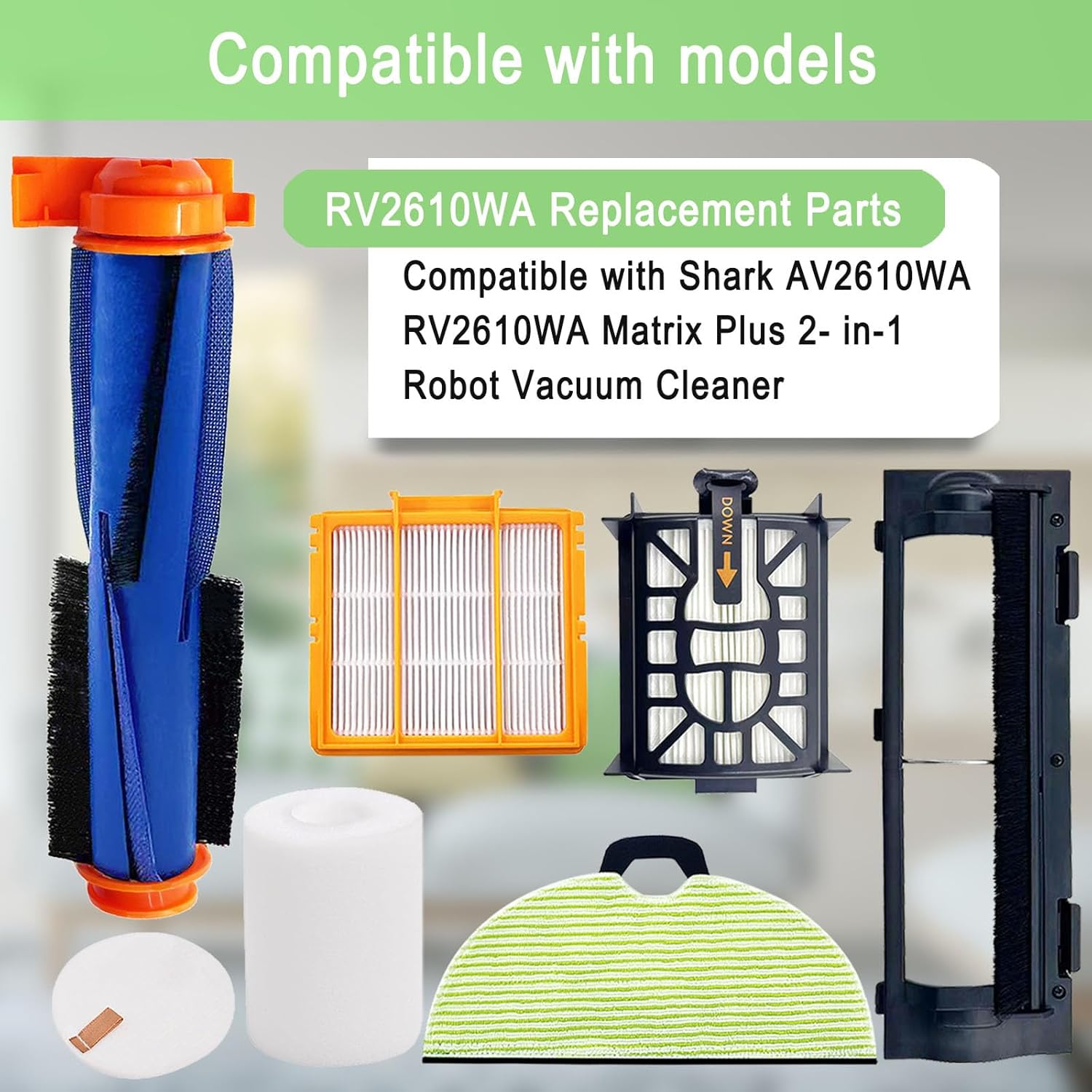 Replacement Parts for Shark AV2610WA RV2610WA Matrix Plus 2- in-1 Robot Vacuum Cleaner,1 Main Brush,3 Filters,3 Mop Pads,6 Side Brush,1 Pre Filter,1 Roller Cover,1 Filter&1 Pre-Motor Foam&Felt Filter