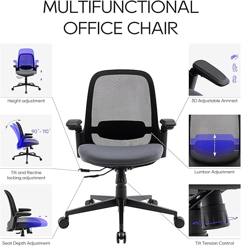 Miniatura 4 de COLAMY Office Chair, Ergonomic Computer Desk Chair, Executive Leather Office Chair with Padded Flip-up Arms, Adjustable Height, Swivel Rolling Task