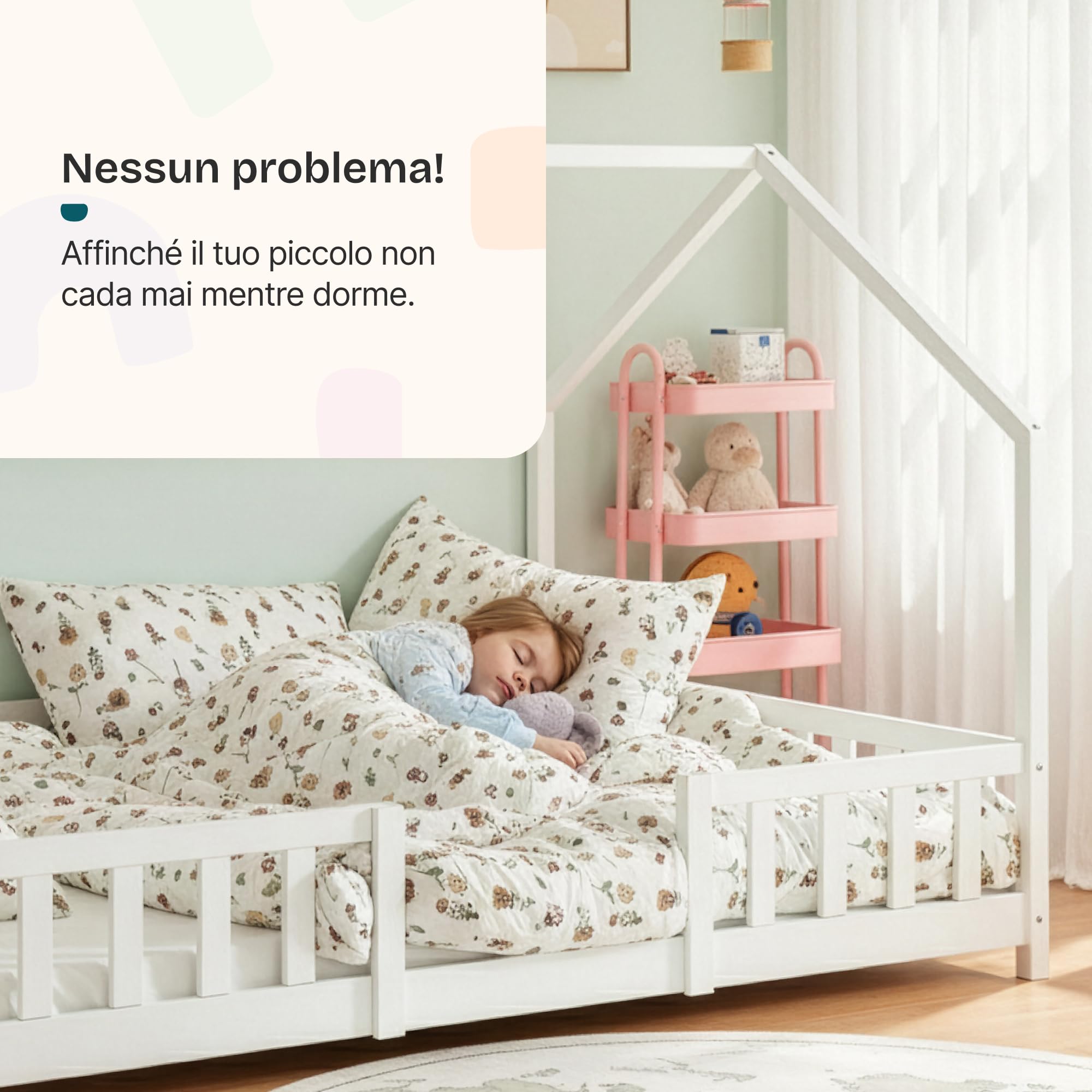 [en.casa] Letto Casetta per Cameretta Letto Piazza e Mezza per Bambini con Barriere di Protezione Struttura in Legno di Pino con Zona di Riposo 120x200 cm Bianco