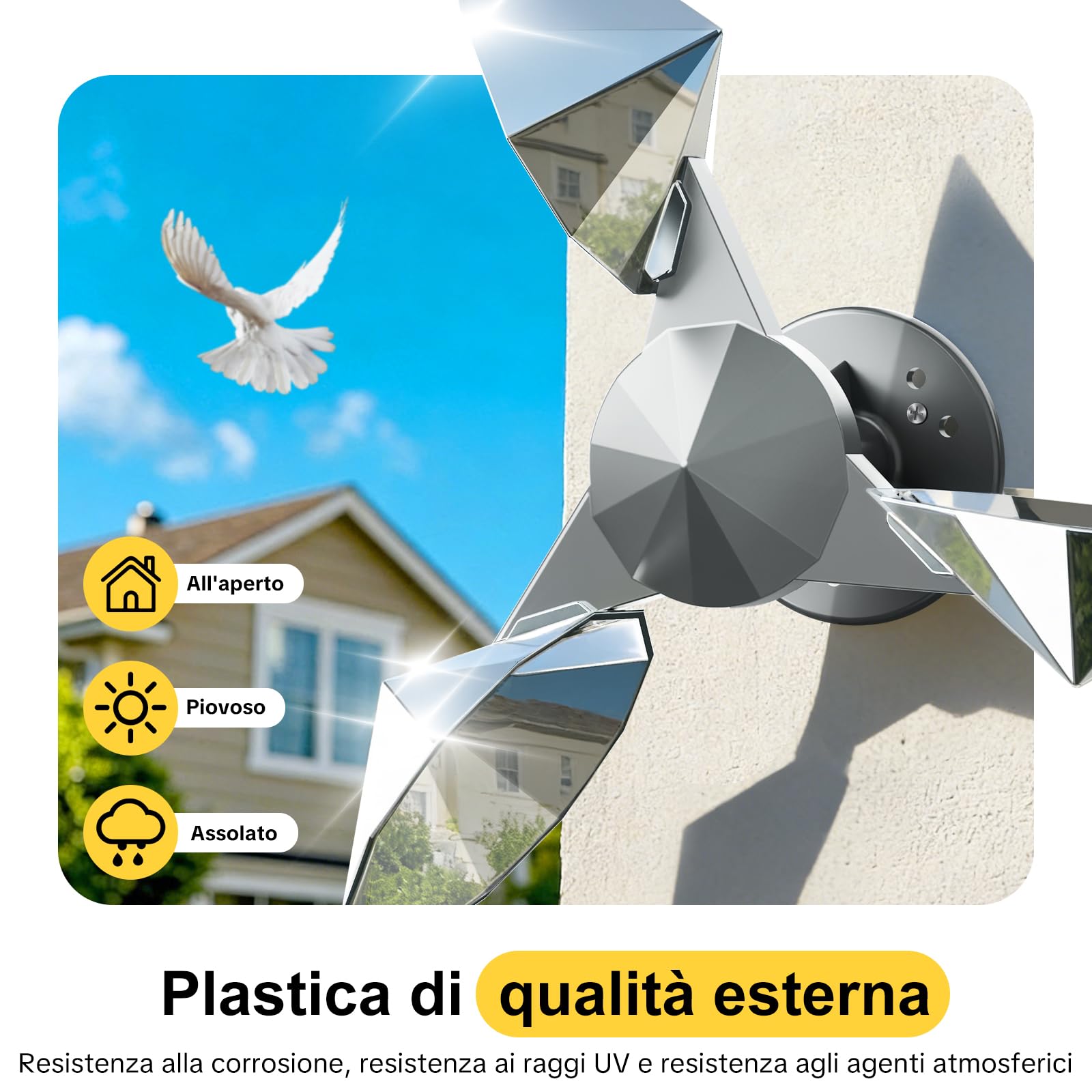 OFFO Girandole Deterrente per Piccioni,Scaccia Piccioni per Balcone,Riflesso a 360°, con Base in Plastica Resistente per Esterni,Spaventa Uccelli per Giardino, Tetto,Balcone, Facciata