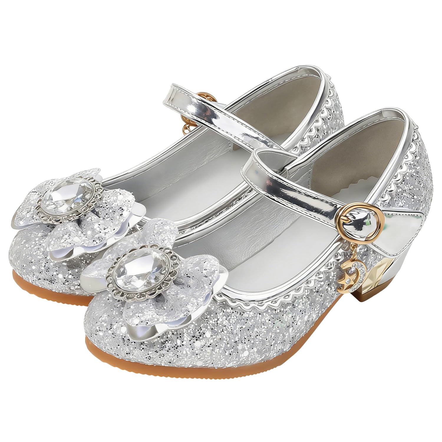 FStory&Winyee Mädchen Prinzessin Sandalen mit Absatz Kinder ELSA Schuhe Partei Glitzer Kristall Mädchen Kostüm Zubehör Karneval Verkleidung Party Aufführung Fasching Tanzball.
