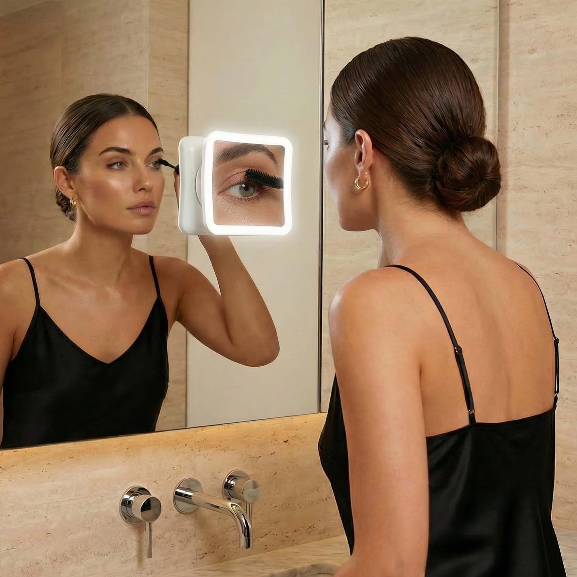 Fancii Miroir de maquillage grossissant x 20 avec lumières LED, rechargeable, zoom élevé | Grand miroir de voyage éclairé de 17,8 cm pour coiffeuse et salle de bain, intensité variable, 3 réglages de