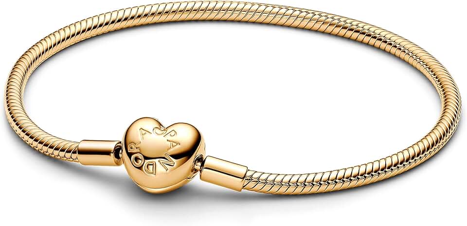 PANDORA PANDORA Moments Schlangen-Gliederarmband mit Herz-Verschluss aus Sterling Silber mit vergold