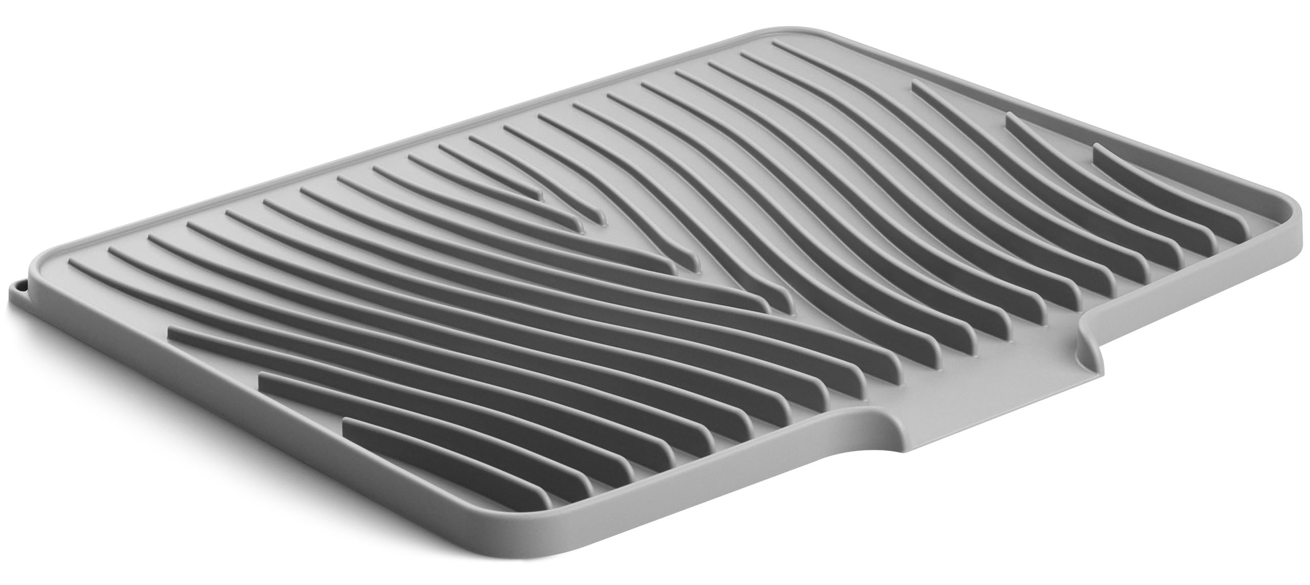 Fuyit Silicone Dish Drying Mat with Raised Drain Lip, Inclined Design, 16