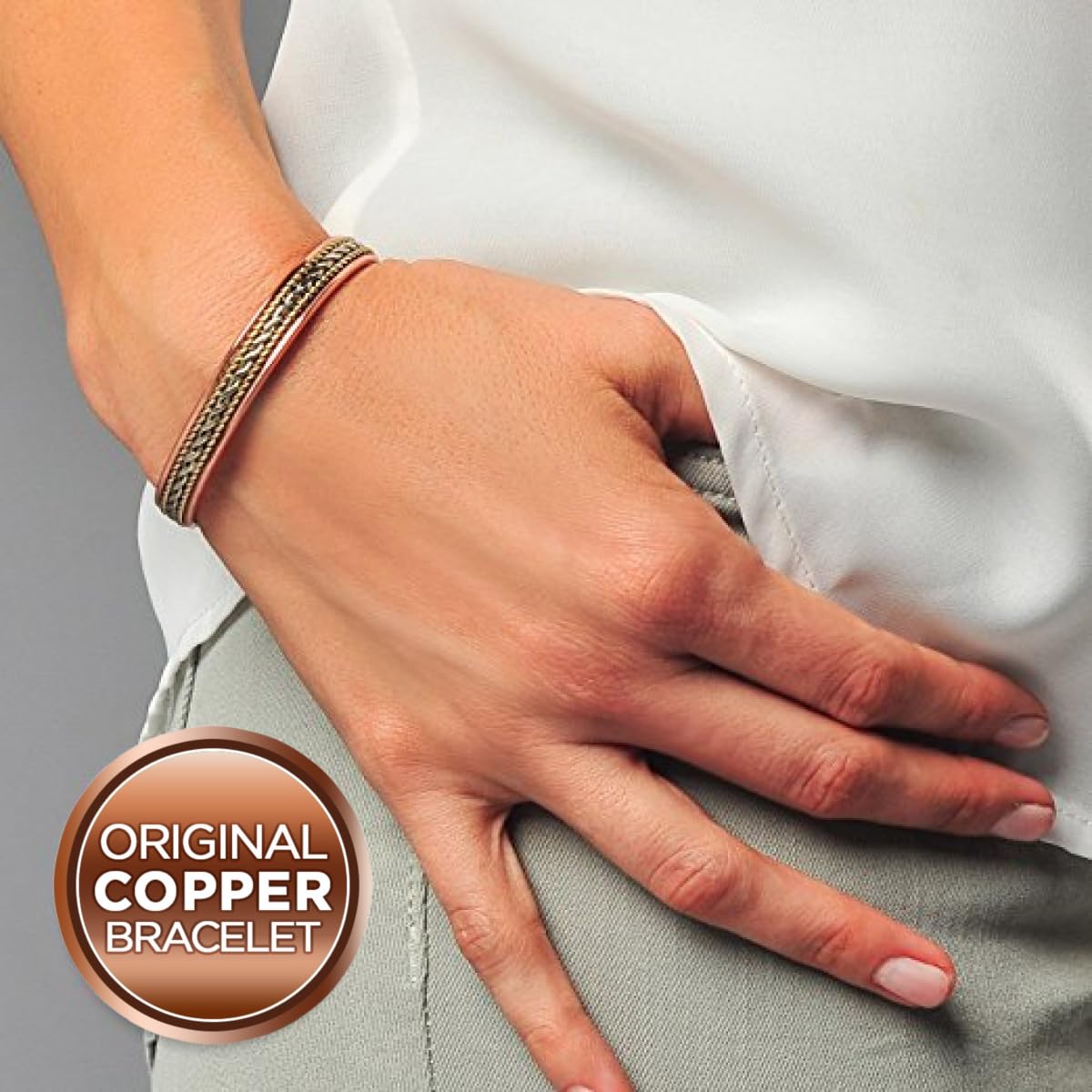 Pulsera magnética de cobre puro – Tamaño ajustable estilo incrustación de cuerda – Terapia de tierra