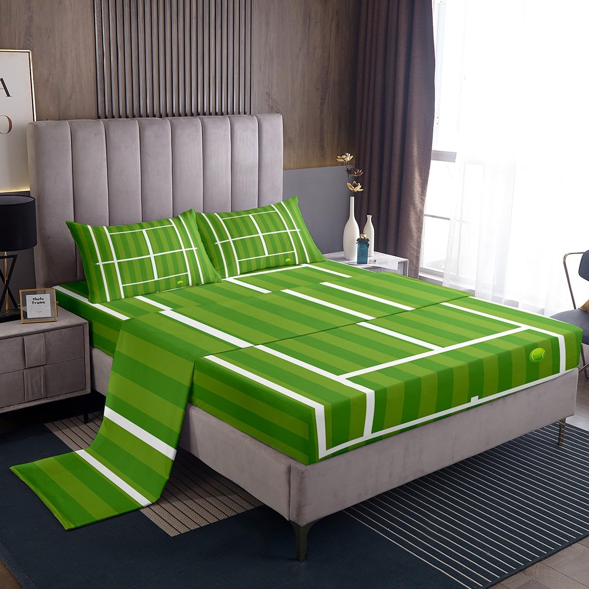 Draps-housses en patchwork géométrique pour grand lit style bord de mer Manfei Wimbledon