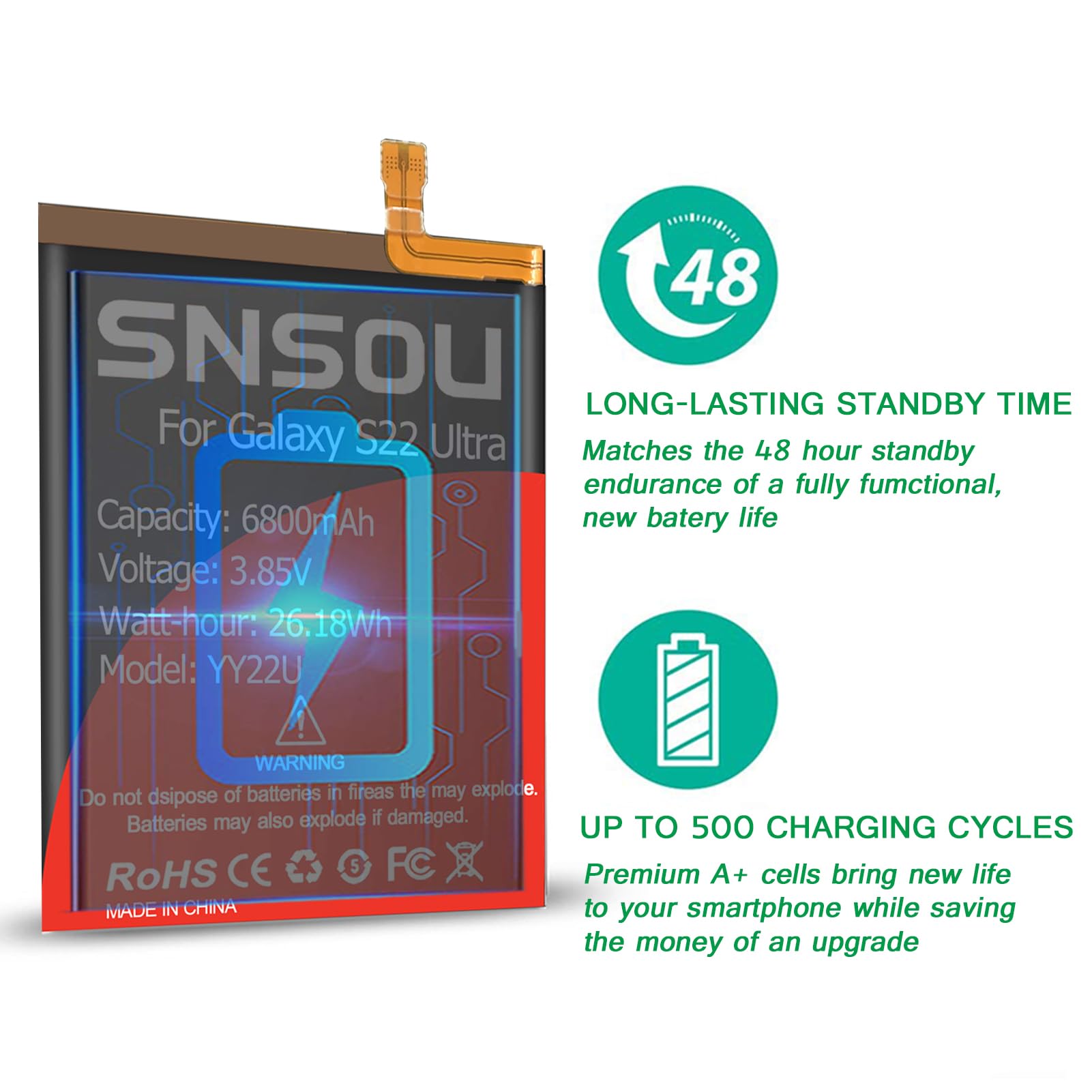 Amazon.com: SNRONEW Galaxy S22 Ultra Battery, (2024 Upgraded