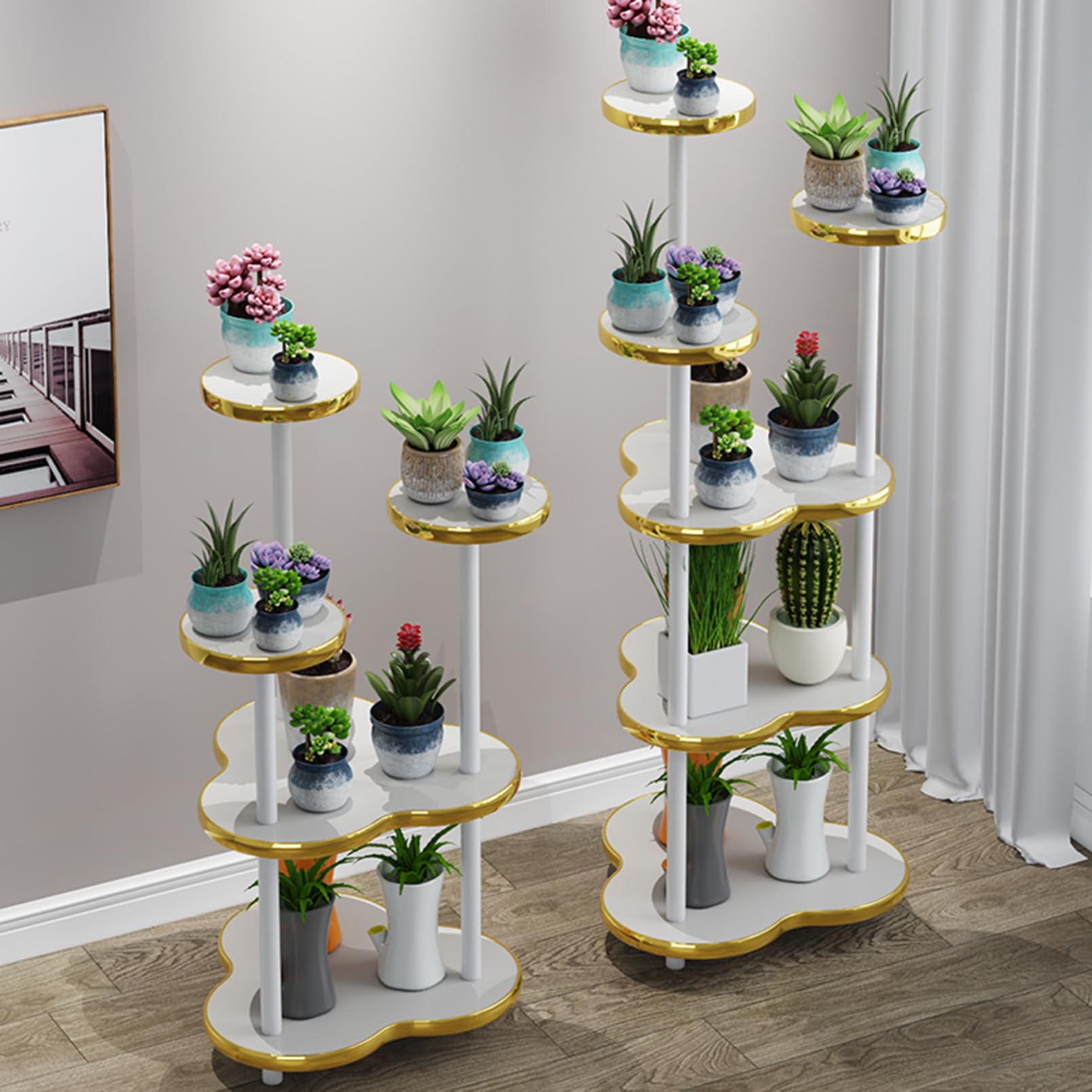 Support à plantes en bois authentique au design artisanal pour salon