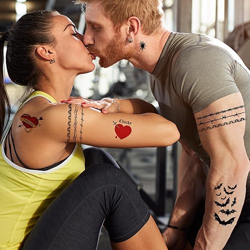 Miniatura 3 de 24 tatuajes de novia de Chucky, 4 estilos diferentes, tatuajes de Tiffany y calcomanías de Tucky, disfraz de Tiffany para novia de Chucky, perfecto