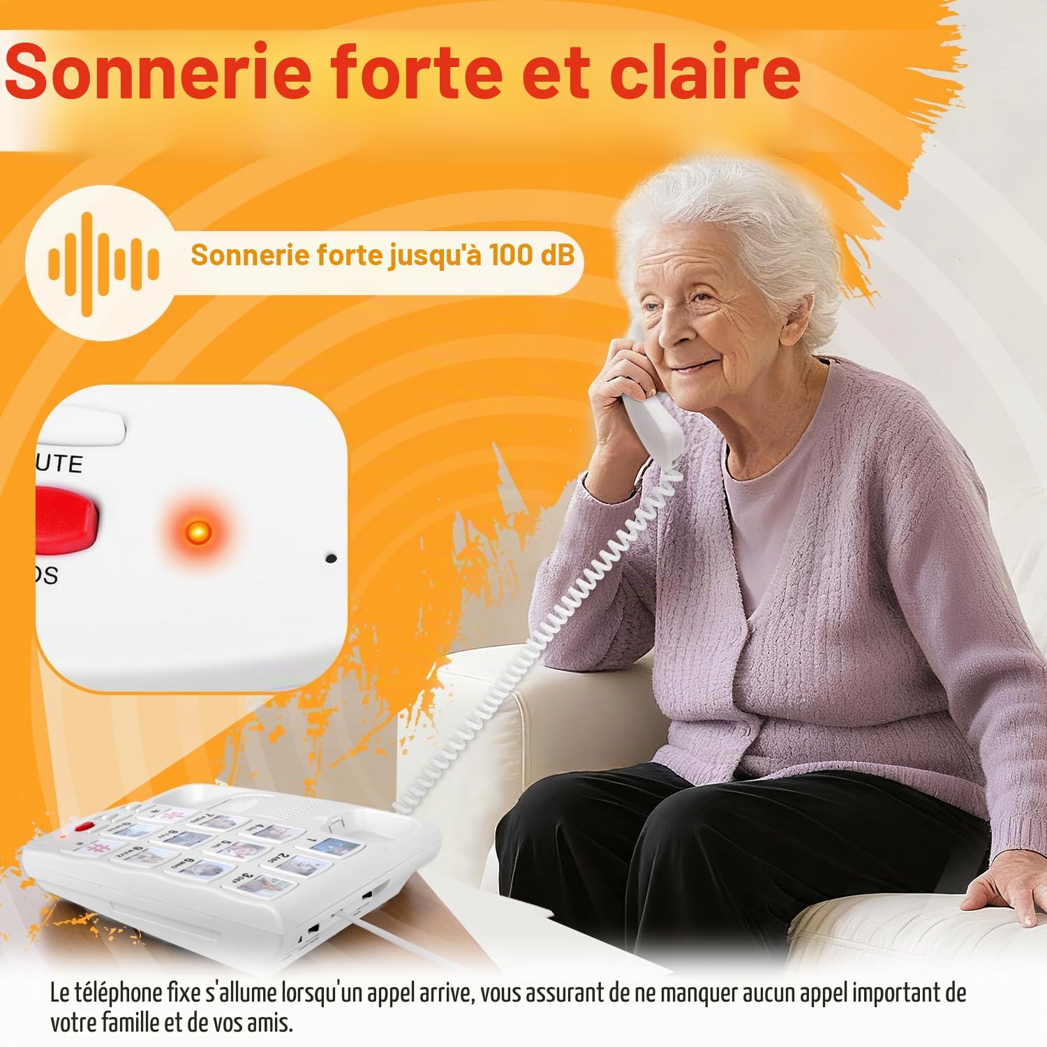 Téléphone à Gros Boutons pour Personnes âgées, téléphones Fixes Uvital pour Personnes âgées avec 10 Gros Boutons de numérotation à Une Touche, téléphone Fixe Filaire avec Bouton d'urgence SOS, Photo