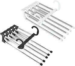 Genérico - Kit 2 Cabides Dobráveis para Calças - 5 Espaços Reforçados em Aço Inox e Plástico Resistente - Organização Versátil