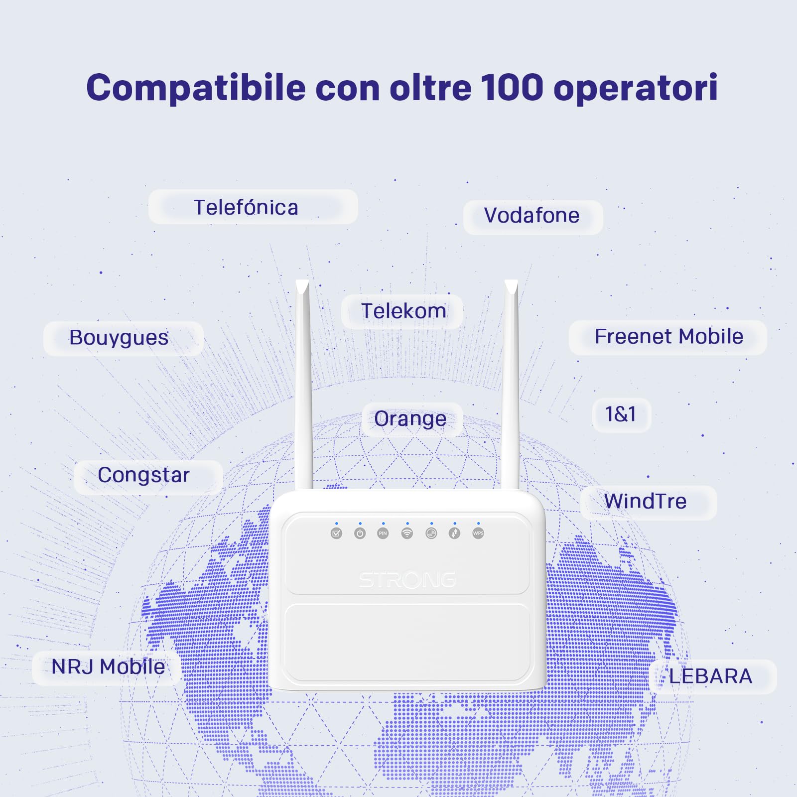 Strong Router 4G WiFi N300 Mbps con SIM, Cat4 LTE, 4 x Porte 100 Mbps | Router 4G Plug & Play con slot Nano SIM, fino a 32 dispositivi, compatibile con oltre 100 operatori, rete sicura, backup WAN