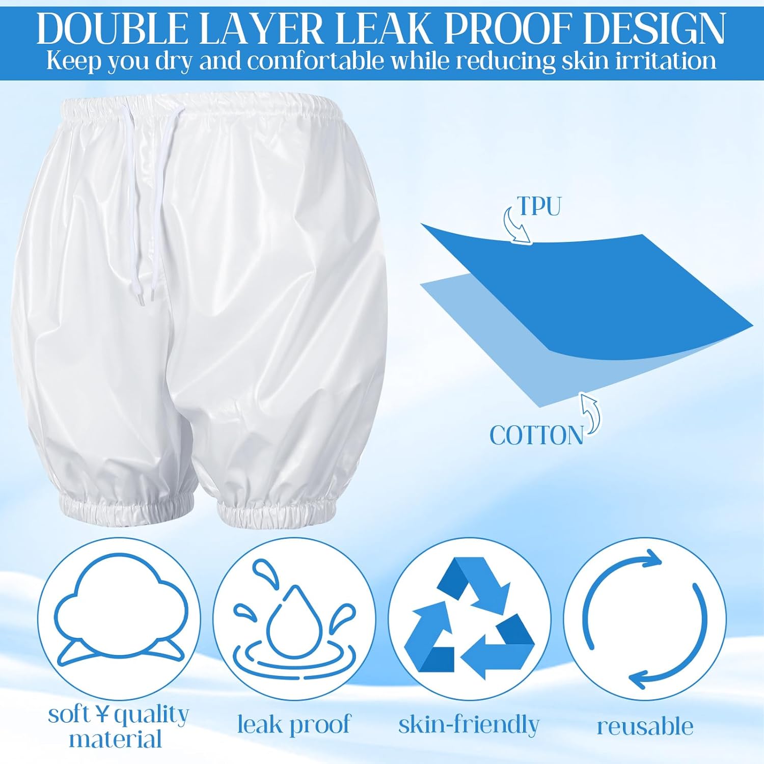 Nuanchu 2 Pcs Unisex Washable Adult Diaper Cover Reusable Leakproof Incontinence Underpants for Incontinence Supplies(M Size) - Image 3