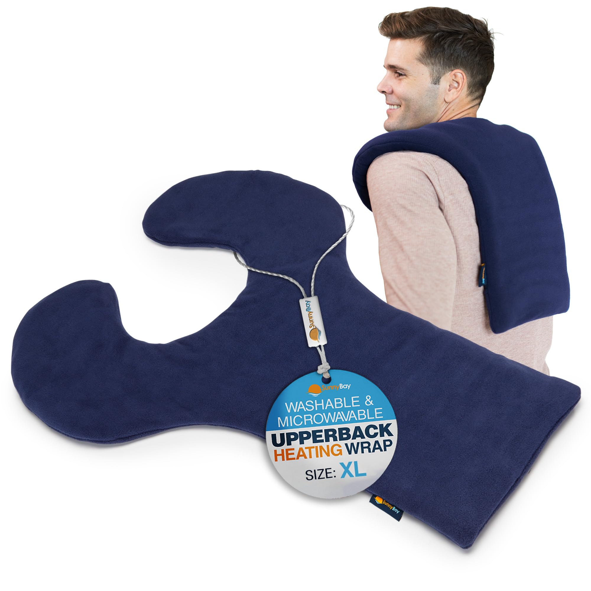 SunnyBay Shoulder and Upper Back Heating Pad, Microwavable Heated Neck and Shoulder Wrap, Weighted Moist Pain Relief Pack with Washable Cover and Flax Seed Filling, Extra Large, Midnight Blue