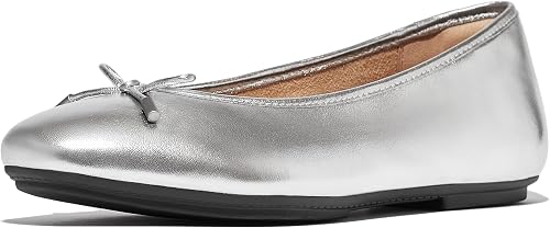 Fitflop Delicato Bow Soft Metallic-Leather Ballerinas, Zapatos Tipo Ballet Mujer