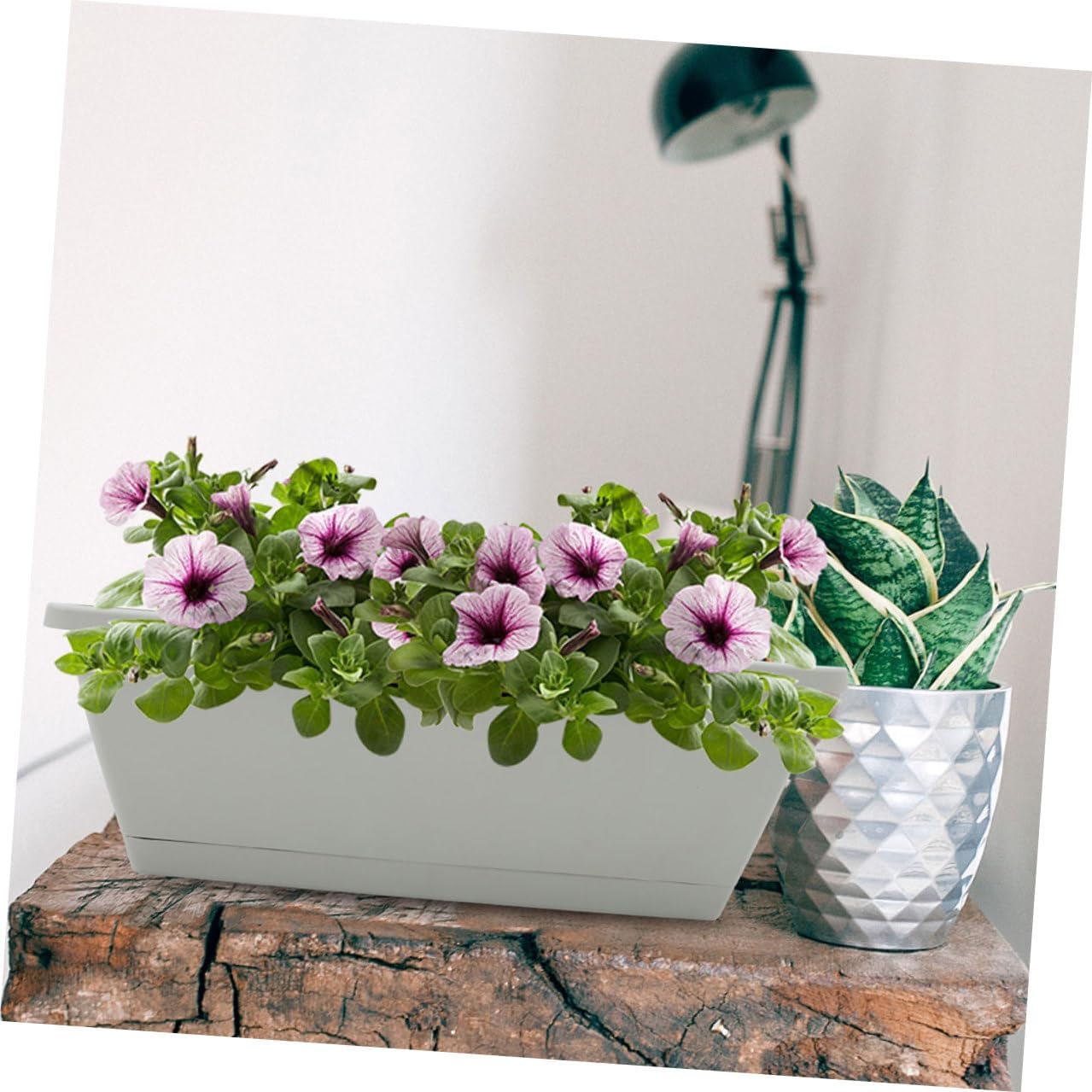 NUOBESTY 4pcs Rectangular Window Box Planter Pots for Garden Vegetables Flowers Plastic Resin Flower Pots for Indoor Outdoor Balcony Patio Multipurpose Vegetable Growing Containers