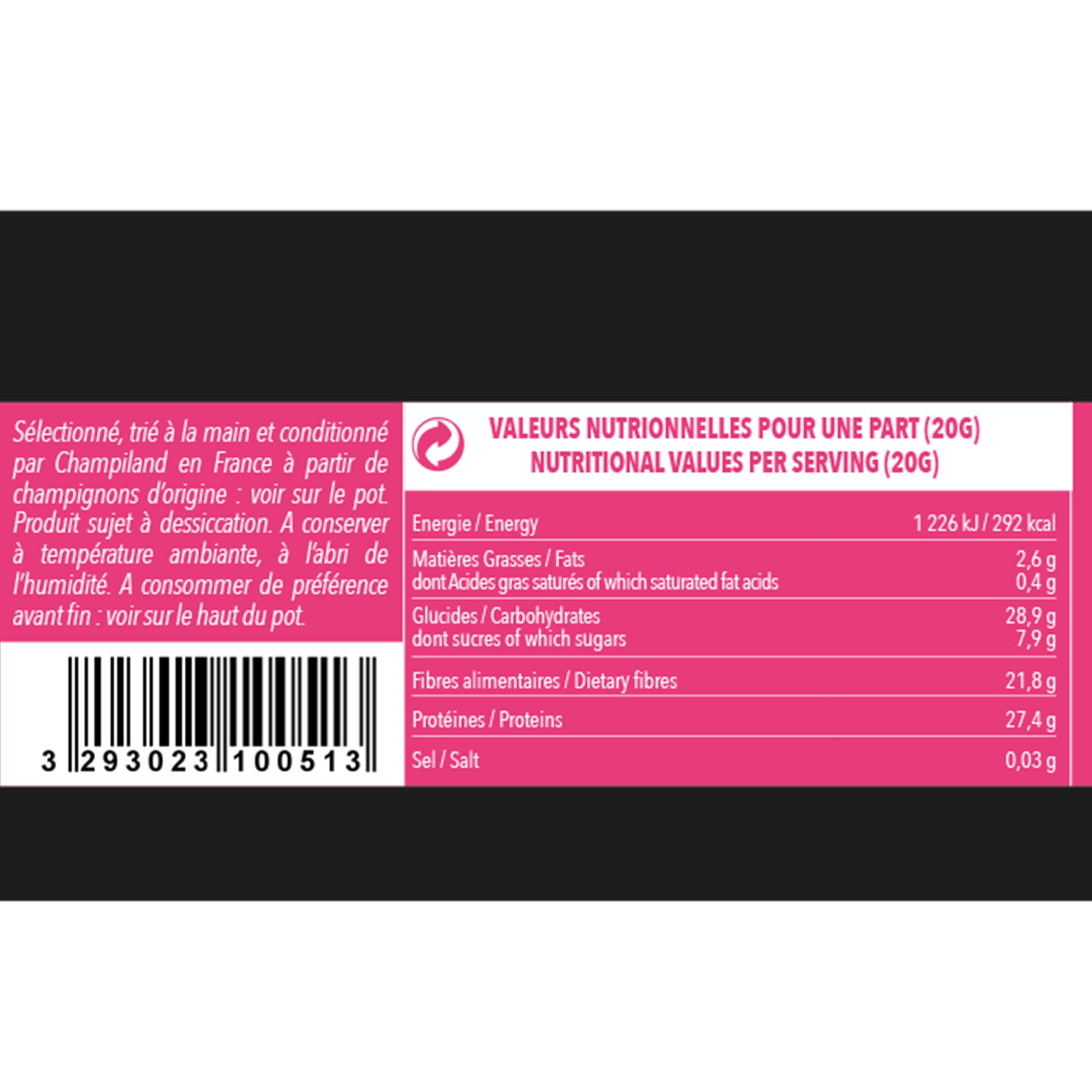 CHAMPILAND - Cèpe séchés poudre - Champignons Sylvestres Sélectionnés, et Triés à la Main- Saveur Exceptionnelle - Champignons Riches en Protéines et source de fibres - Pot de 60 g