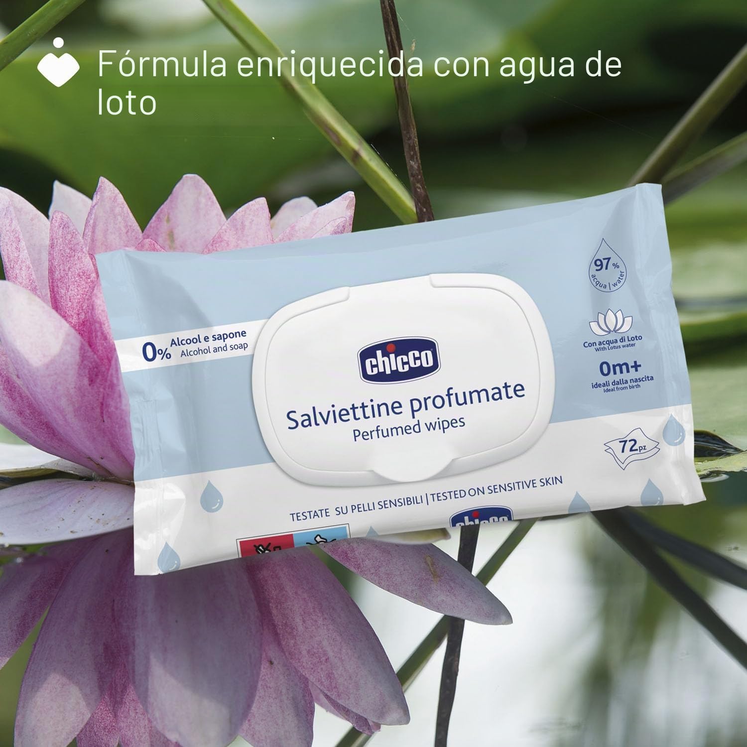 Chicco Toallitas Multiuso Para Bebés Con Clip - Sin Alcohol, Perfumadas, Adecuadas Para Pieles Sensibles - Megapack de 864 Unidades, 12 Paquetes de 72 Cada Uno