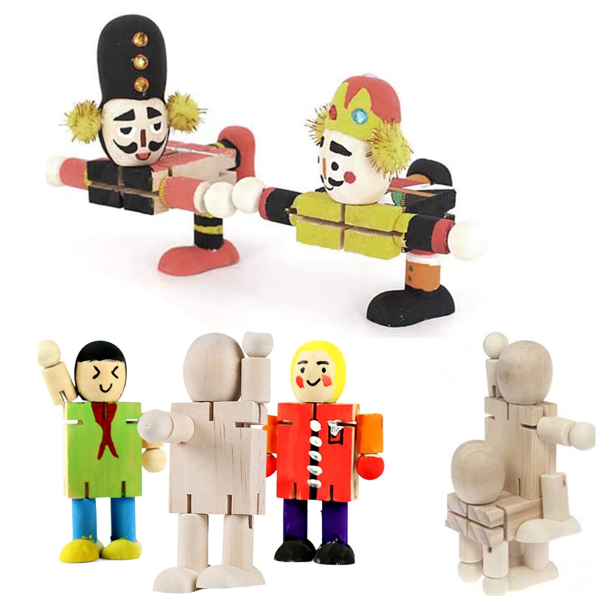 SEABABOO 6pcs Muñecas de clavija madera Peg Personas Cuerpos Muñecas de madera bricolaje Robot para Manualidades pintura de cumpleaños de bricolaje