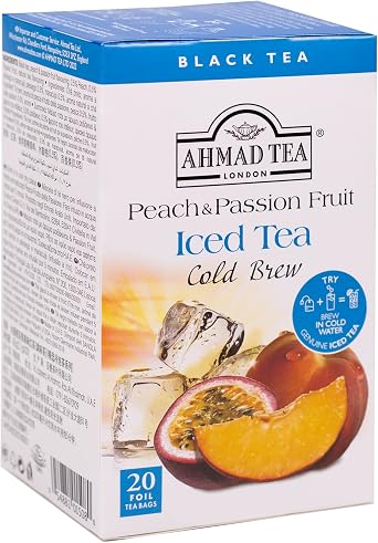 Ahmad Tea Peach & Passion Fruit Cold Brew | Black Tea - 20 Teabag Sachets (Pack of 5)