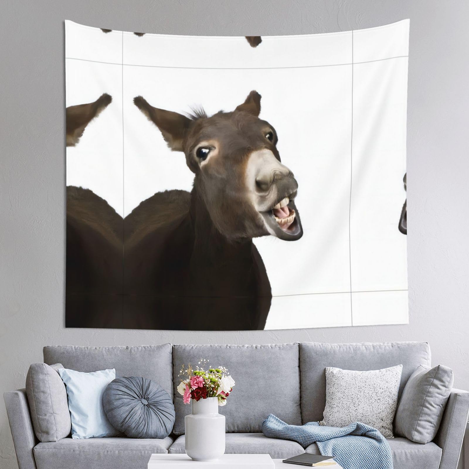 HLSBSSL 60x51in Funny Donkey Printed Tapestry Tablecloth for Dormitory and Picnic Rooms - Multifunctional Fabric Hanging