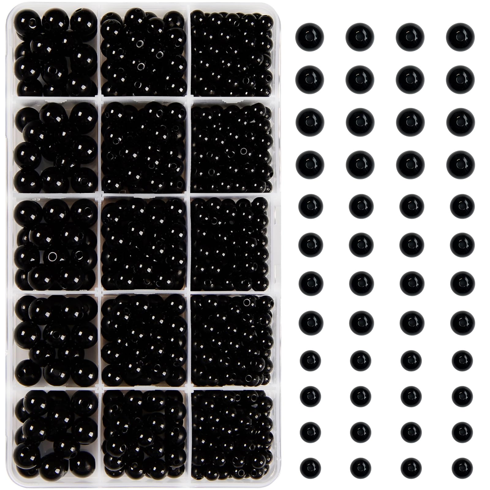 CHCCOYE 700Pcs Mix Size Acrylic Round Beads,6mm/8mm/10mm Round Acrylic Balls Beads, Plastic Resin Beads for Anklets Necklaces Bracelets DIY Jewelry Making Crafts (Black)