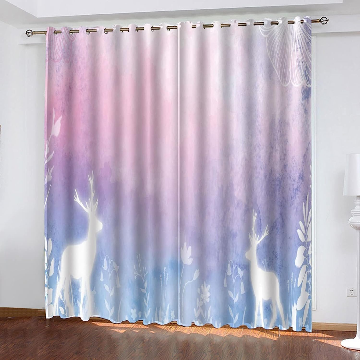 Vorhang Kinderzimmer Junge Mädchen Verdunkelungsvorhänge 3Drosa Blaues REH Fenster Gardinen Wohnzimmer Mit Ösen 183 X 214 cm Blickdichter Schallschutz Vorhang 2Er Set -8V6Q-Z5