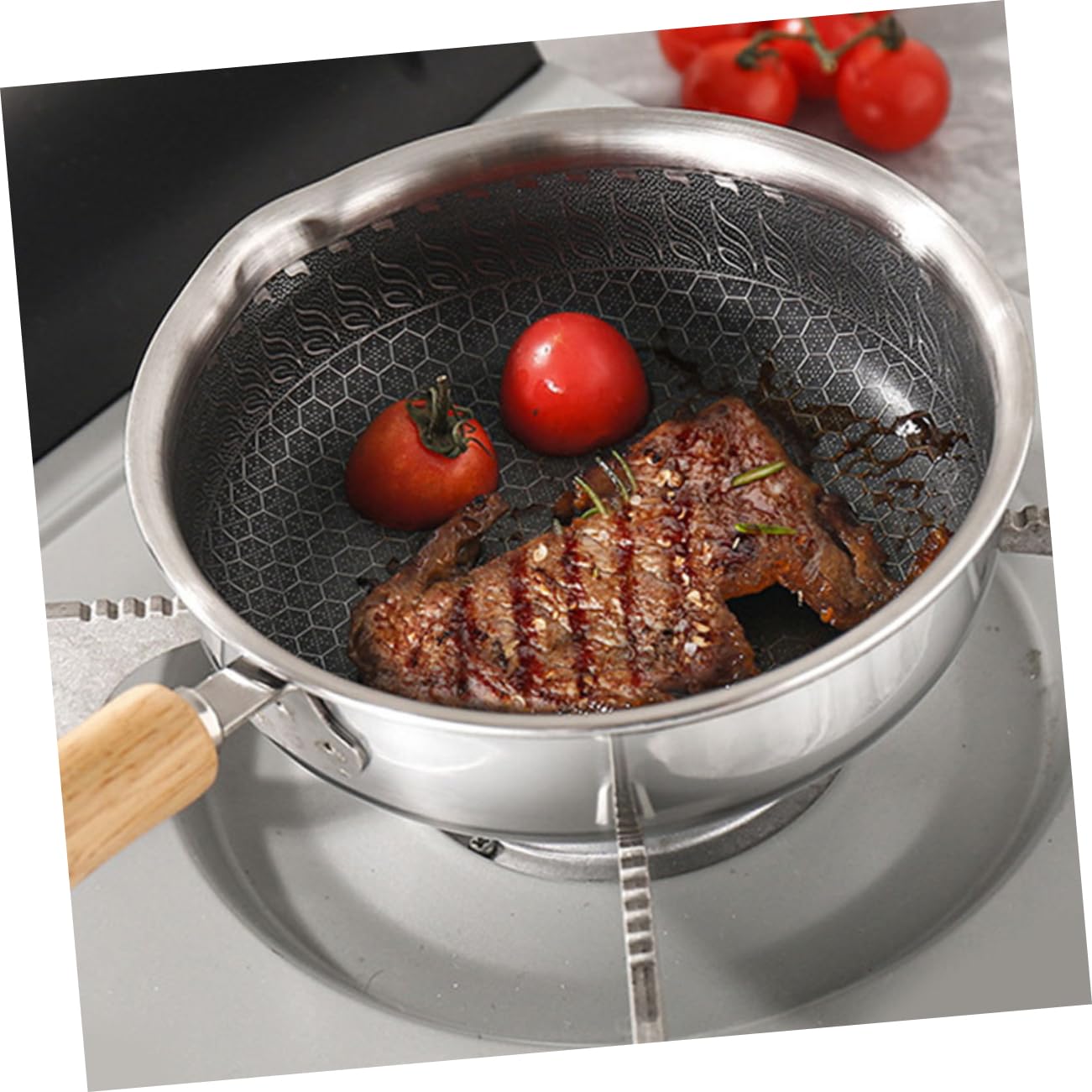 ULTECHNOVO Padella Antiaderente Per Uova 16 Cm in Acciaio Inossidabile 316 Con Fondo Piatto a Nido D’ape Per Colazione e Friggere, Impugnatura Ergonomica, Alta Distribuzione Del Calore