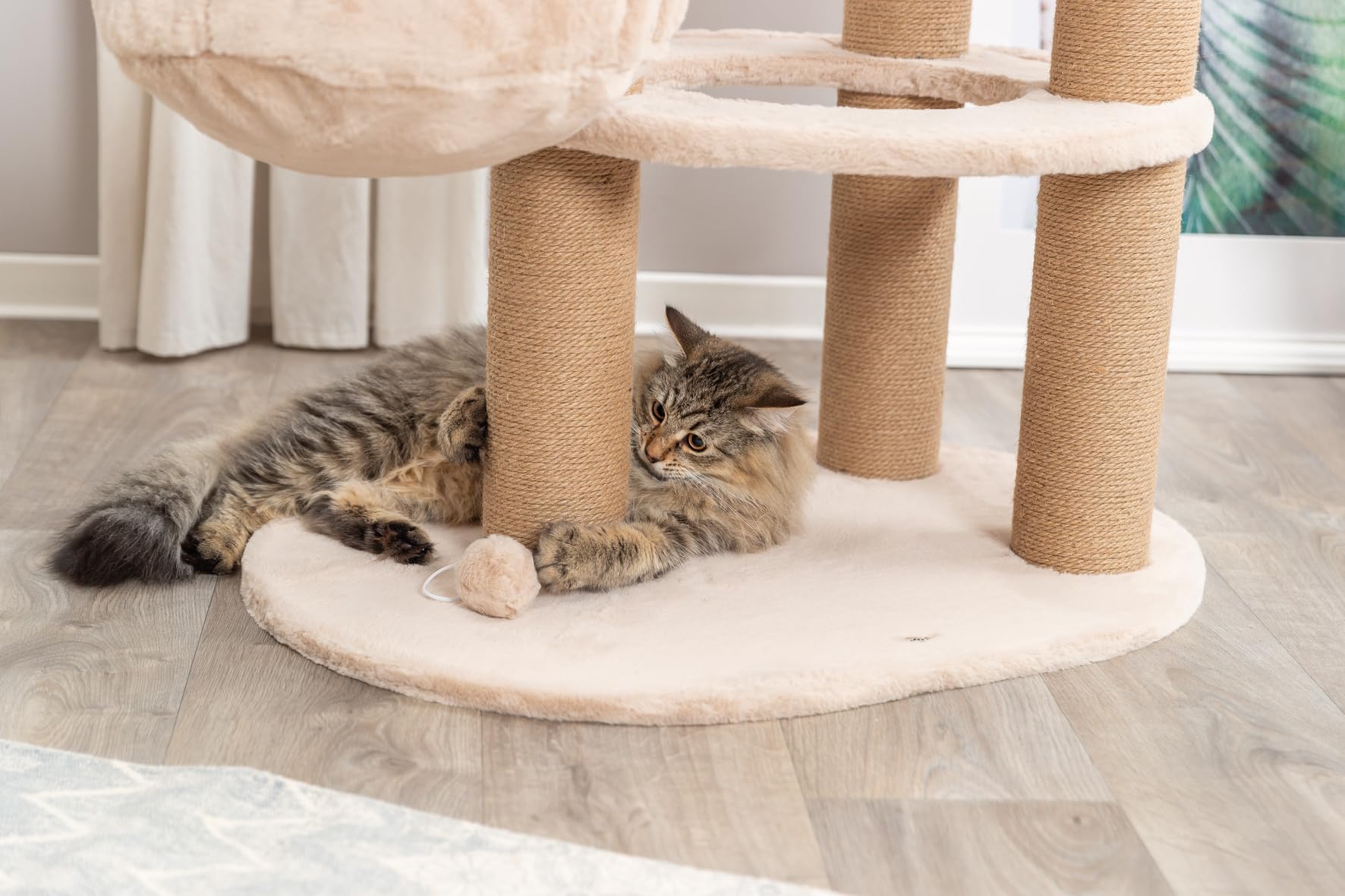 TRIXIE Drzewko do drapania Boho Filippo 114 cm w kolorze beżowym – wielopoziomowe drzewko dla kota z wieloma możliwościami do drapania i zabawy, jak również odosobnieniami – przytulne i stabilne –