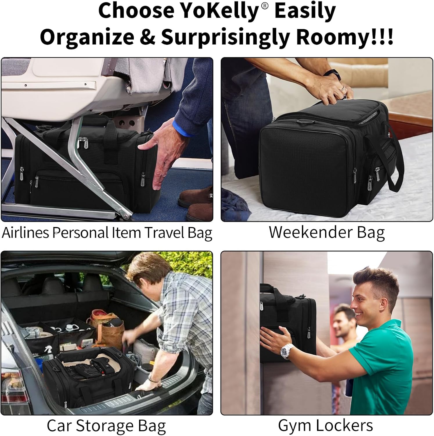 Small Duffel Bag 17 inch Carry On Weekender Bag for Travel Gym Sport (17x10x9 in) - Black - Image 2