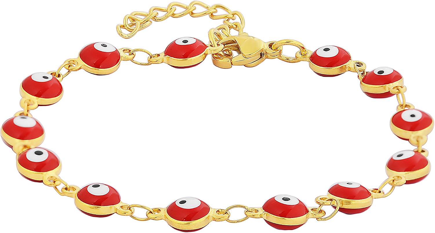 Women's Charm Enamel Evil Eye Protection Link Chain Bracelet